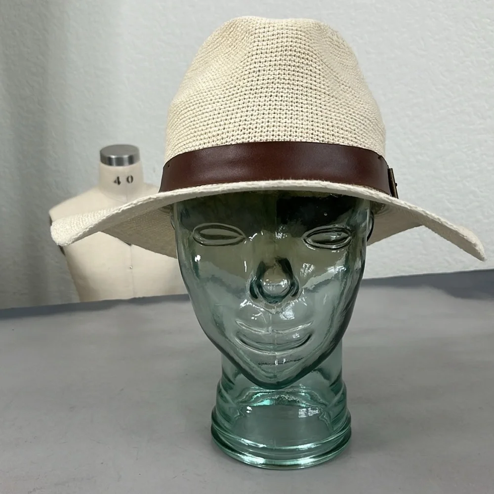 Goorin Bros Cream Woven Hat Leather Band - Picture 1 of 9